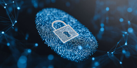 Digital Fingerprint with Padlock for Cybersecurity