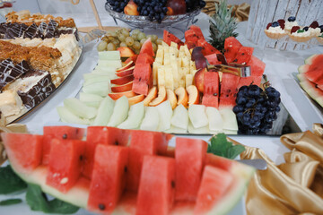watermelon dish, fruit pieces, birthday party, hotel catering, sweet fruit, raw fruit, dish, wedding party