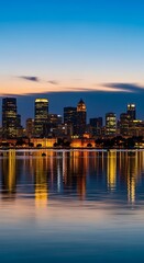 Fototapeta premium Cityscape at Dusk Reflected in Water.