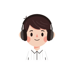 Young person wearing headphones listening to music, white background