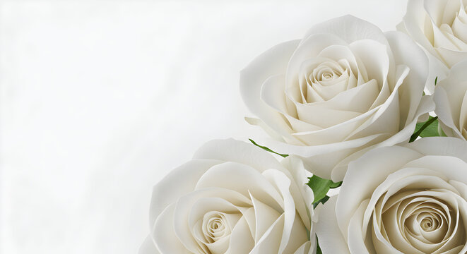 Close-Up View of Three Elegant White Roses Against a Soft Light Background