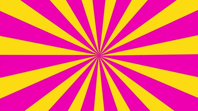 Rotating sunburst background with retro striped design in pink and orange tones. Abstract motion graphic animation ideal for pop art visuals and modern video backgrounds.