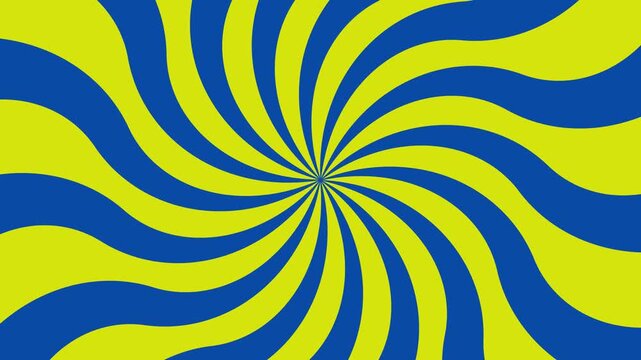 Rotating stripes background with vibrant retro sunburst design. Pop art style rays in yellow, and Nevy Blue forming abstract optical illusion perfect for modern visuals.