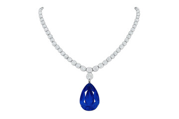 Diamond necklace featuring pear sapphire gemstone transparent background