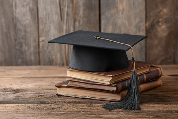 A graduation cap resting on a wooden bench, symbolizing academic success with a soft background. wellbeing guides.