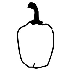 Simple black and white outline of a bell pepper, minimal vector style, isolated on white background.