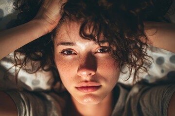 Young attractive woman awake struggling with insomnia