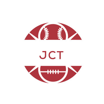 JCT Minimal Sports Logo. JCT Design with Baseball and Football Icon. JCT Modern Athletic Badge Template for Sports Brand or Team Identity.
