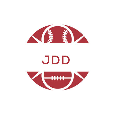 JDD Minimal Sports Logo. JDD Design with Baseball and Football Icon. JDD Modern Athletic Badge Template for Sports Brand or Team Identity.
