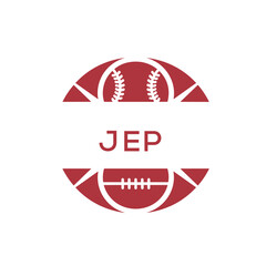 JEP Minimal Sports Logo. JEP Design with Baseball and Football Icon. JEP Modern Athletic Badge Template for Sports Brand or Team Identity.
