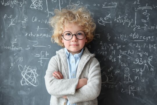 Young boy with a science background Child with scientific equations