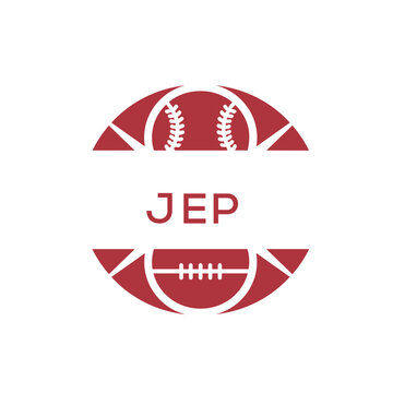 JEP Minimal Sports Logo. JEP Design with Baseball and Football Icon. JEP Modern Athletic Badge Template for Sports Brand or Team Identity.

