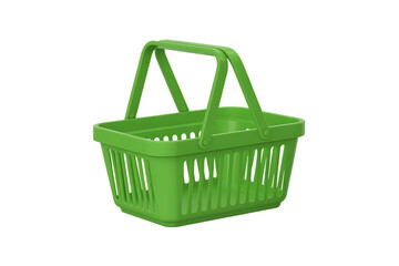 Fototapeta premium Green plastic shopping basket with handle isolated on transparent background