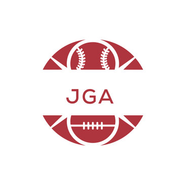 JGA Minimal Sports Logo. JGA Design with Baseball and Football Icon. JGA Modern Athletic Badge Template for Sports Brand or Team Identity
