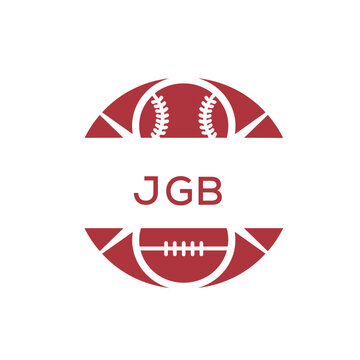JGB Minimal Sports Logo. JGB Design with Baseball and Football Icon. JGB Modern Athletic Badge Template for Sports Brand or Team Identity
