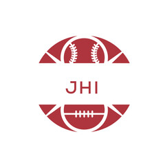 JHI Minimal Sports Logo. JHI Design with Baseball and Football Icon. JHI Modern Athletic Badge Template for Sports Brand or Team Identity
