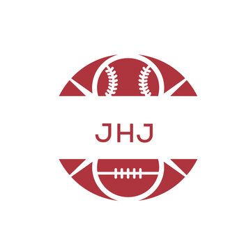 JHJ Minimal Sports Logo. JHJ Design with Baseball and Football Icon. JHJ Modern Athletic Badge Template for Sports Brand or Team Identity
