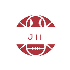 JII Minimal Sports Logo. JII Design with Baseball and Football Icon. JII Modern Athletic Badge Template for Sports Brand or Team Identity
