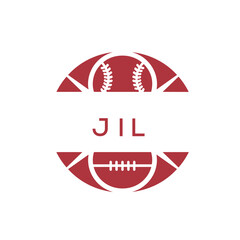 JIL Minimal Sports Logo. JIL Design with Baseball and Football Icon. JIL Modern Athletic Badge Template for Sports Brand or Team Identity
