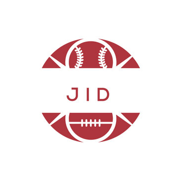 JID Minimal Sports Logo. JID Design with Baseball and Football Icon. JID Modern Athletic Badge Template for Sports Brand or Team Identity
