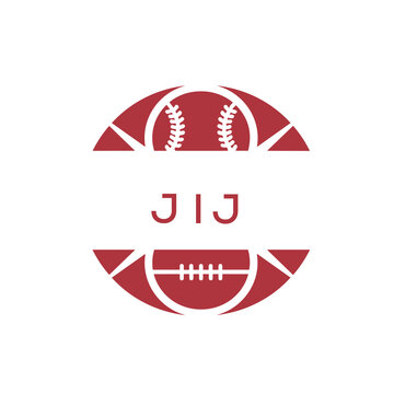 JIJ Minimal Sports Logo. JIJ Design with Baseball and Football Icon. JIJ Modern Athletic Badge Template for Sports Brand or Team Identity
