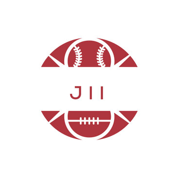 JII Minimal Sports Logo. JII Design with Baseball and Football Icon. JII Modern Athletic Badge Template for Sports Brand or Team Identity
