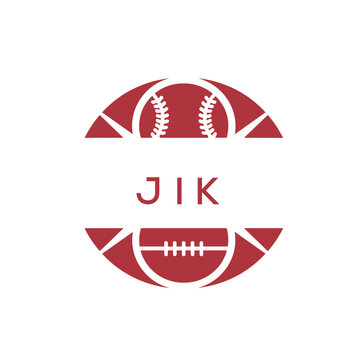 JIK Minimal Sports Logo. JIK Design with Baseball and Football Icon. JIK Modern Athletic Badge Template for Sports Brand or Team Identity
