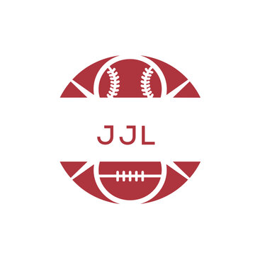 JJL Minimal Sports Logo. JJL Design with Baseball and Football Icon. JJL Modern Athletic Badge Template for Sports Brand or Team Identity
