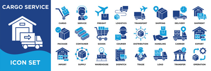 cargo service icon collection set. Containing cargo, service, freight, shipping, transport and logistics icon. solid vector.	
