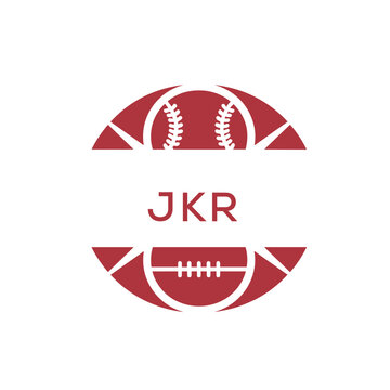 JKR Minimal Sports Logo. JKR Design with Baseball and Football Icon. JKR Modern Athletic Badge Template for Sports Brand or Team Identity
