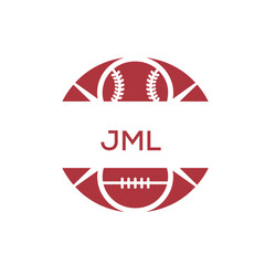 JML Minimal Sports Logo. JML Design with Baseball and Football Icon. JML Modern Athletic Badge Template for Sports Brand or Team Identity
