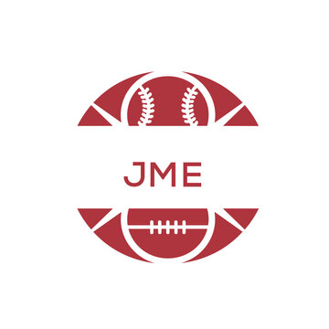 JME Minimal Sports Logo. JME Design with Baseball and Football Icon. JME Modern Athletic Badge Template for Sports Brand or Team Identity
