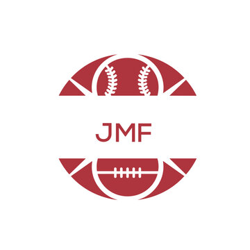 JMF Minimal Sports Logo. JMF Design with Baseball and Football Icon. JMF Modern Athletic Badge Template for Sports Brand or Team Identity
