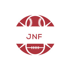 JNF Minimal Sports Logo. JNF Design with Baseball and Football Icon. JNF Modern Athletic Badge Template for Sports Brand or Team Identity
