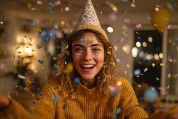 Young woman having a birthday celebration at home because of COVID 19