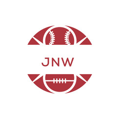 JNW Minimal Sports Logo. JNW Design with Baseball and Football Icon. JNW Modern Athletic Badge Template for Sports Brand or Team Identity

