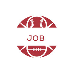 JOB Minimal Sports Logo. JOB Design with Baseball and Football Icon. JOB Modern Athletic Badge Template for Sports Brand or Team Identity
