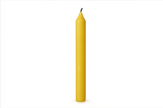Yellow unlit taper candle standing on transparent background