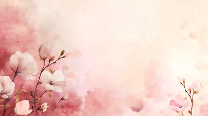 watercolor floral background with pink and white blossoms on pastel blush backdrop, symbolizing love, tenderness, and care—ideal for romantic greeting cards or design overlays