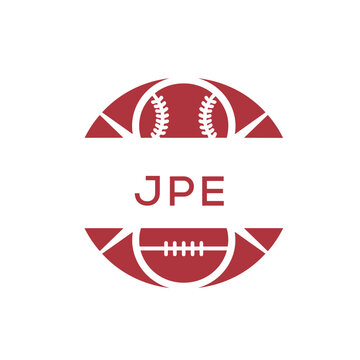 JPE Minimal Sports Logo. JPE Design with Baseball and Football Icon. JPE Modern Athletic Badge Template for Sports Brand or Team Identity.

