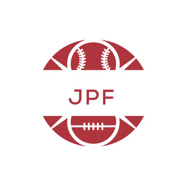 JPF Minimal Sports Logo. JPF Design with Baseball and Football Icon. JPF Modern Athletic Badge Template for Sports Brand or Team Identity.
