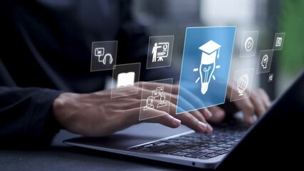 online education technology concept, E-learning education, internet lessons and online webinar, AI-enhanced learning with personalized courses. - Powered by Adobe