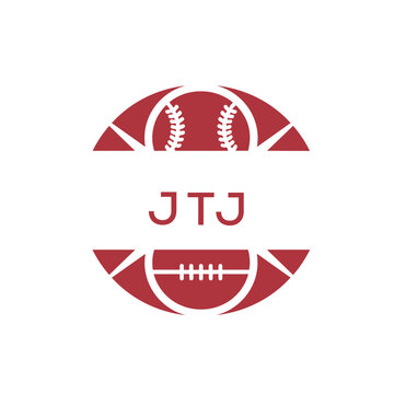 JTJ Minimal Sports Logo. JTJ Design with Baseball and Football Icon. JTJ Modern Athletic Badge Template for Sports Brand or Team Identity
