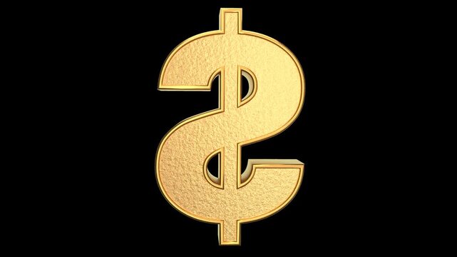golden us dollar sign spinning with transparent background