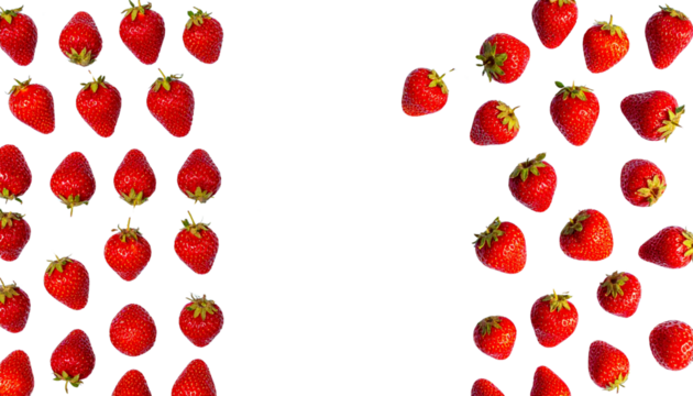 Fresh strawberry diagonal composition bundle isolated on transparent background