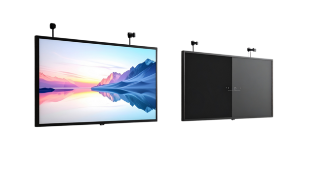 Widescreen TV and monitor duo mockup isolated on transparent background