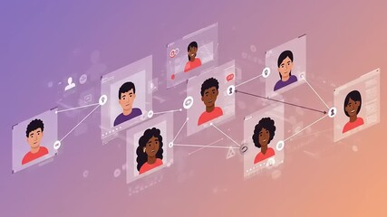 Digital networking illustration with diverse avatars connected - Powered by Adobe