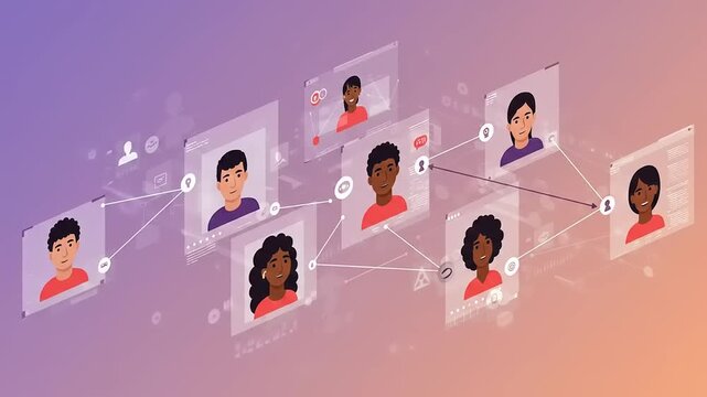 Digital networking illustration with diverse avatars connected - Powered by Adobe