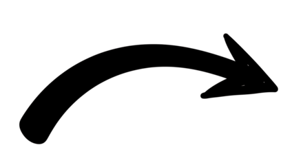 Hand drawn arrow isolated on transparent background pointing to the right side