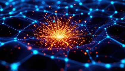 Fototapeta premium Abstract Digital Network with Glowing Central Burst of Energy and Interconnected Nodes